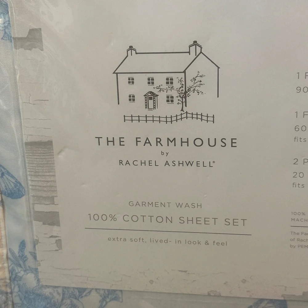 The Farmhouse Rachel Ashwell Blue Floral With Butterflies Cotton Sheet Set Queen